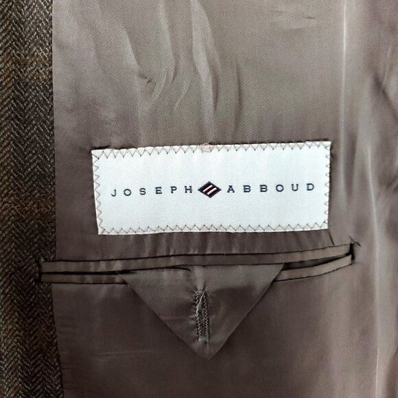 Joseph Abboud Lambswool 2 Button Sport Coat 44R Tan Herringbone Windowpane - Picture 7 of 11